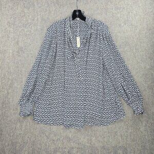 Max Studio Women Blouse Black & White Floral Print Size 1X Polyester Long Sleeve